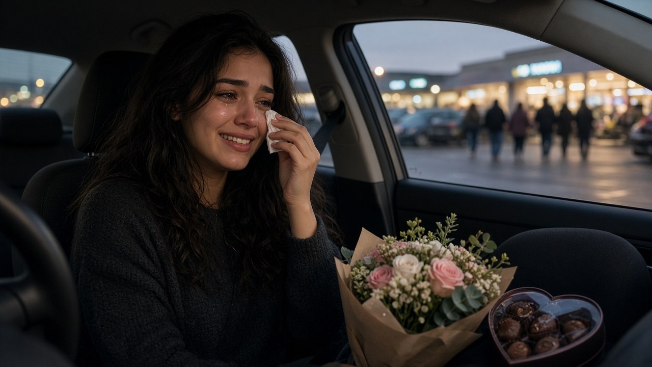 Sitting in the car afterward with the flowers on the passenger seat