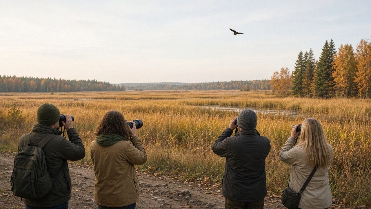 Watchers lined along the dirt road at Hartstown Marsh